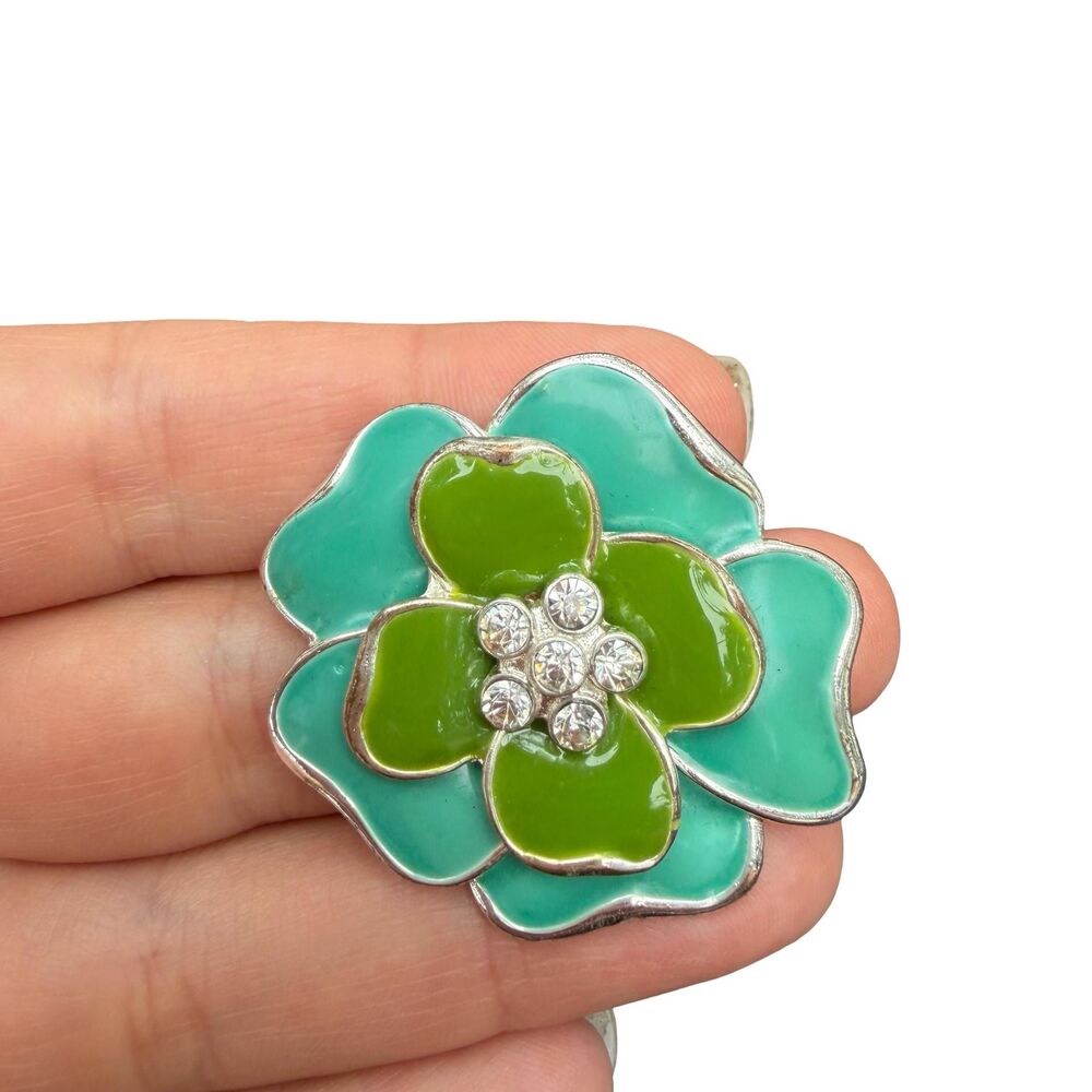 Vintage Jewelry Blue and Green Enamel Flower Brooch Floral Pin